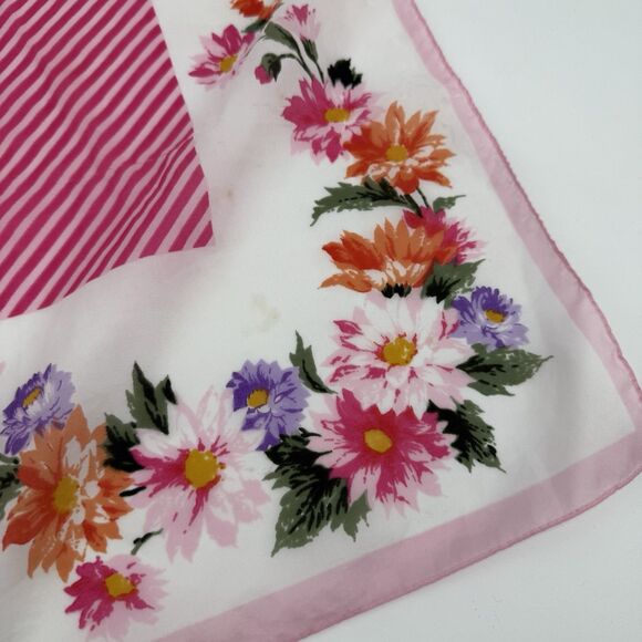 Vintage Unbranded Floral Stripe Square Scarf Italy Accessory - Picture 4 of 10